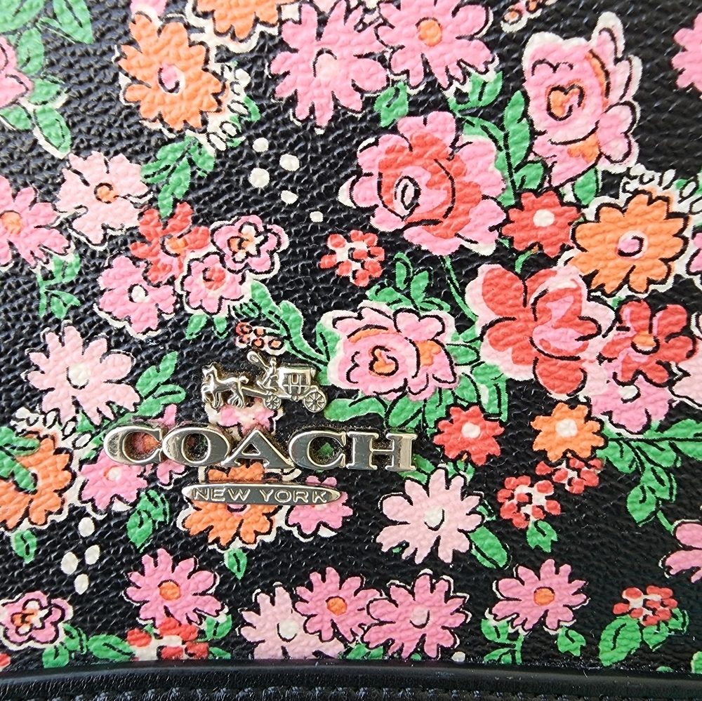 Coach Black Floral Dome Satchel with Pink Orange & Green Accents - Picture 13 of 15